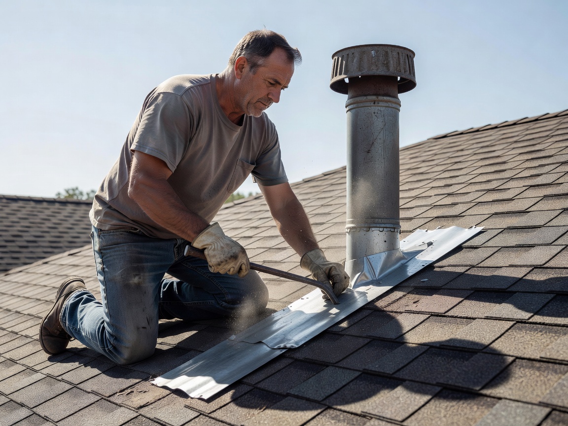 Repairing roof flashing around vent pipe