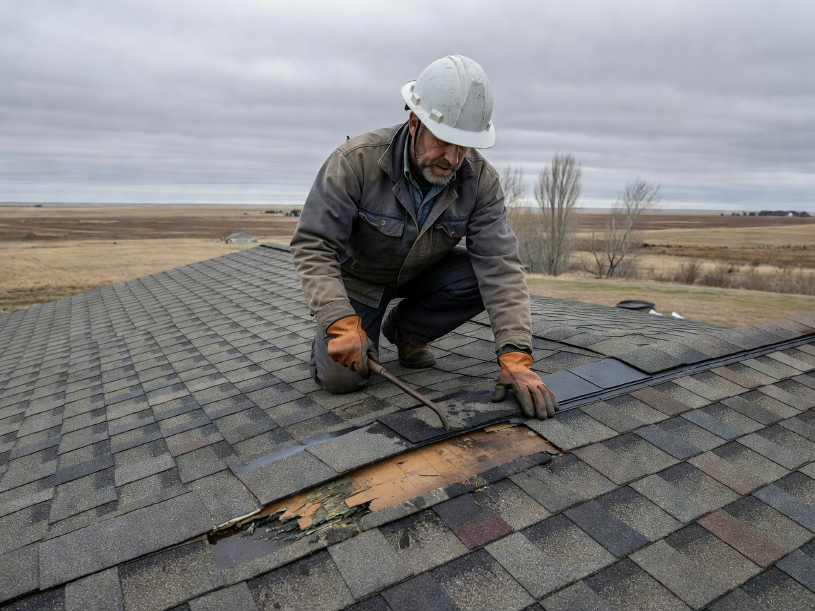 Roofer locating source of residential roof water leak in Saskatchewan