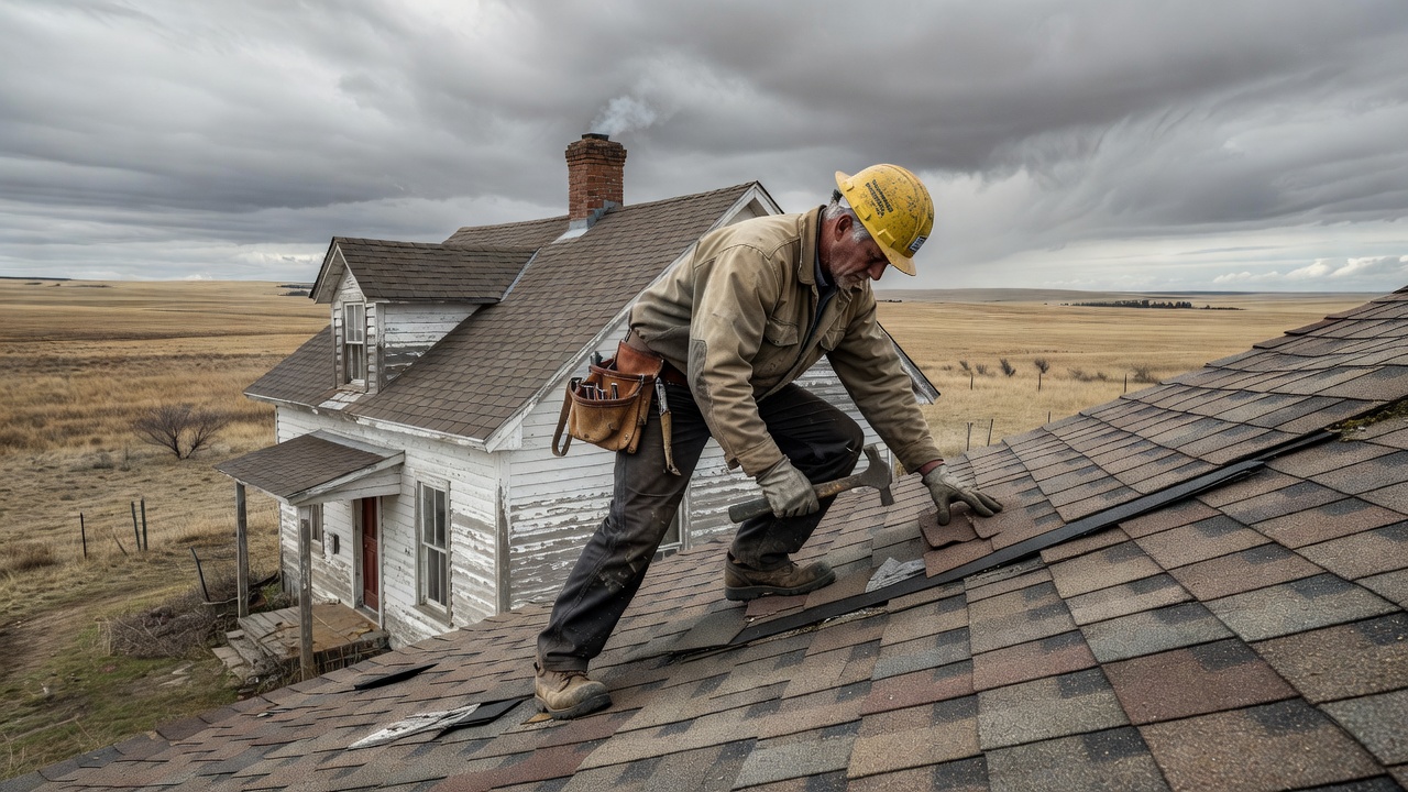 Roofing professional performing essential maintenance on a Saskatchewan residential property